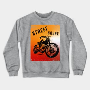 Street motorbike silhouette on grunge background Crewneck Sweatshirt